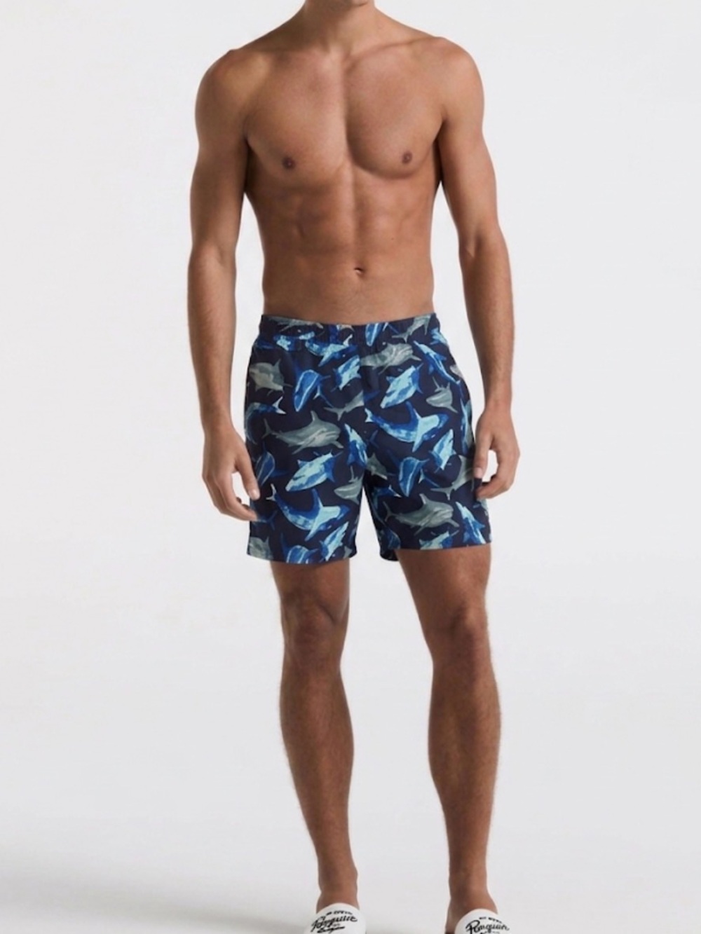 Original Penguin- Men’s blue Shark print swim trunks shorts size 32